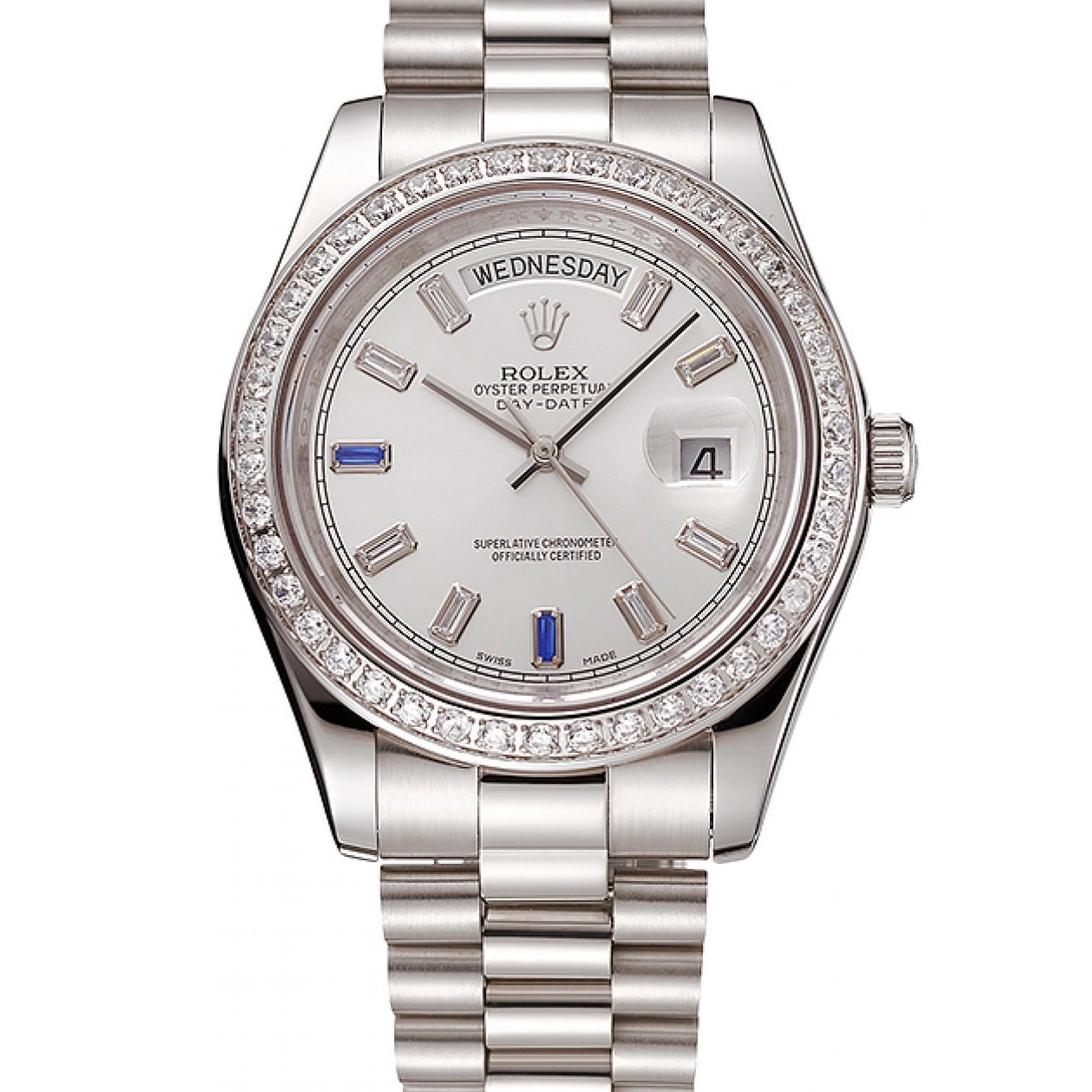 Steel Bracelet Swiss 1454109 Diamonds Day-Date Bezel Rolex Staineless 0514